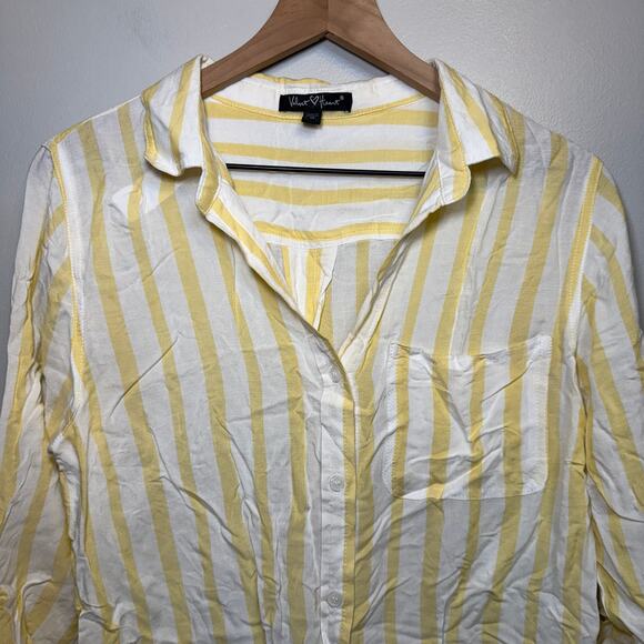 Velvet Heart Women's Button Front Long Sleeve Striped Blouse Yellow Size Medium - Picture 2 of 6